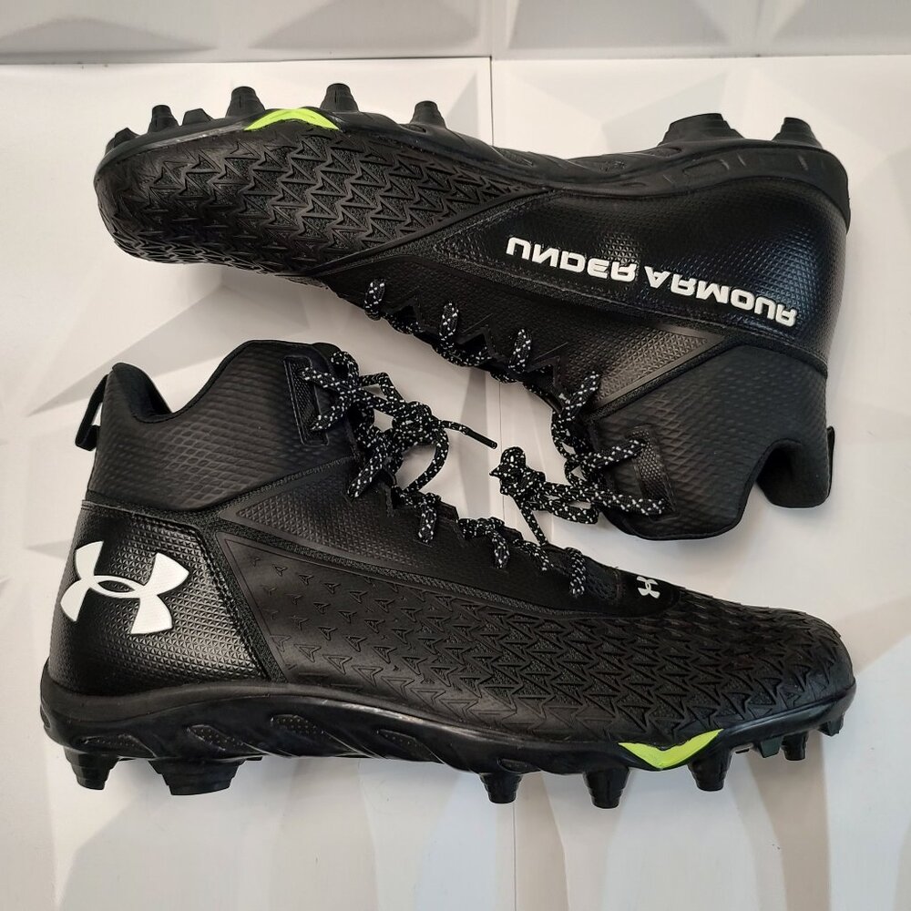 Under Armour Mens Football Cleat 16 Black White Shoe Lacrosse Spine Hammer